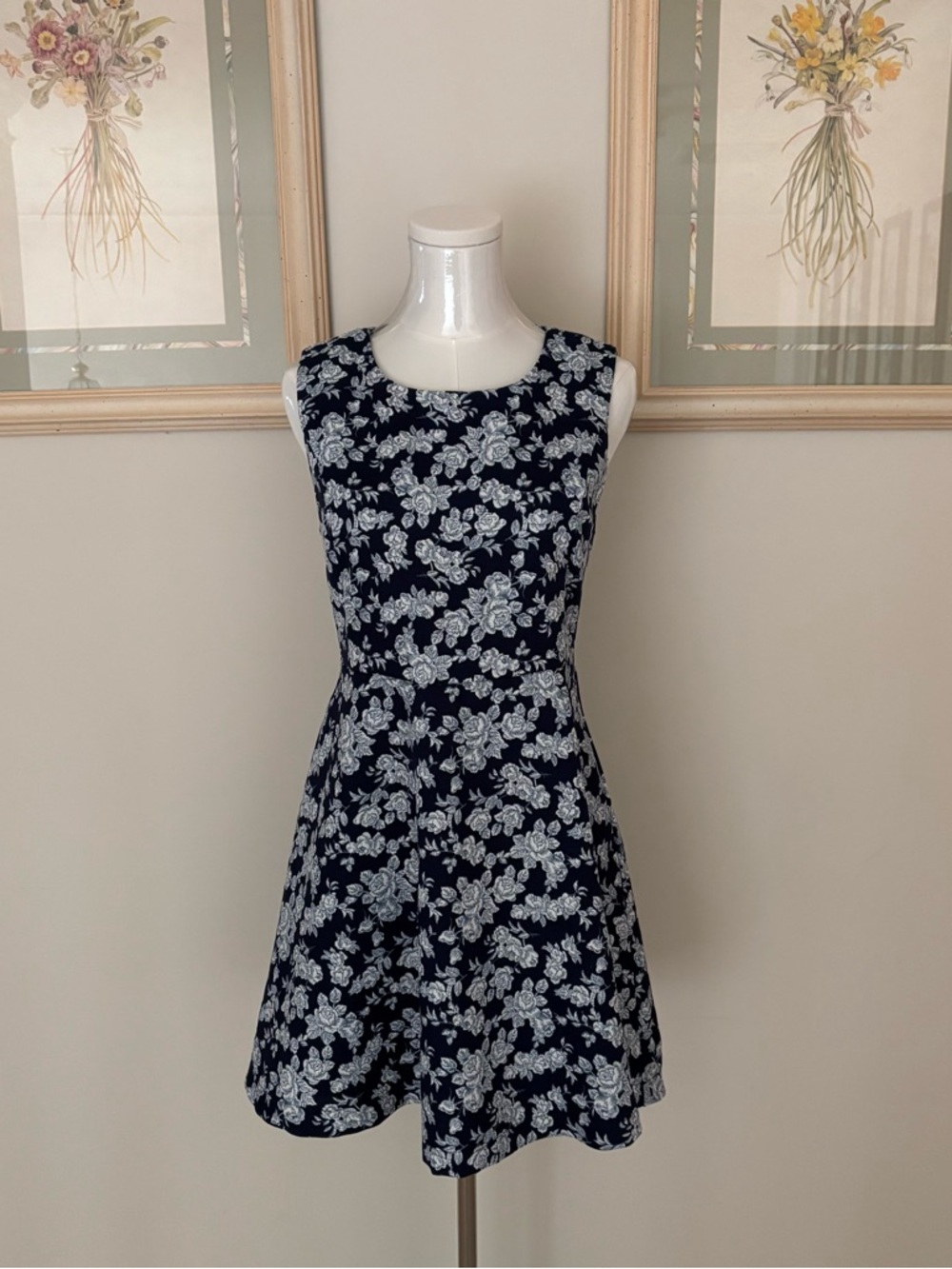 Navy Floral Sleeveless Mini Dress